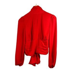 New York & Company Red Long Sleeve Tie-Back Blouse
